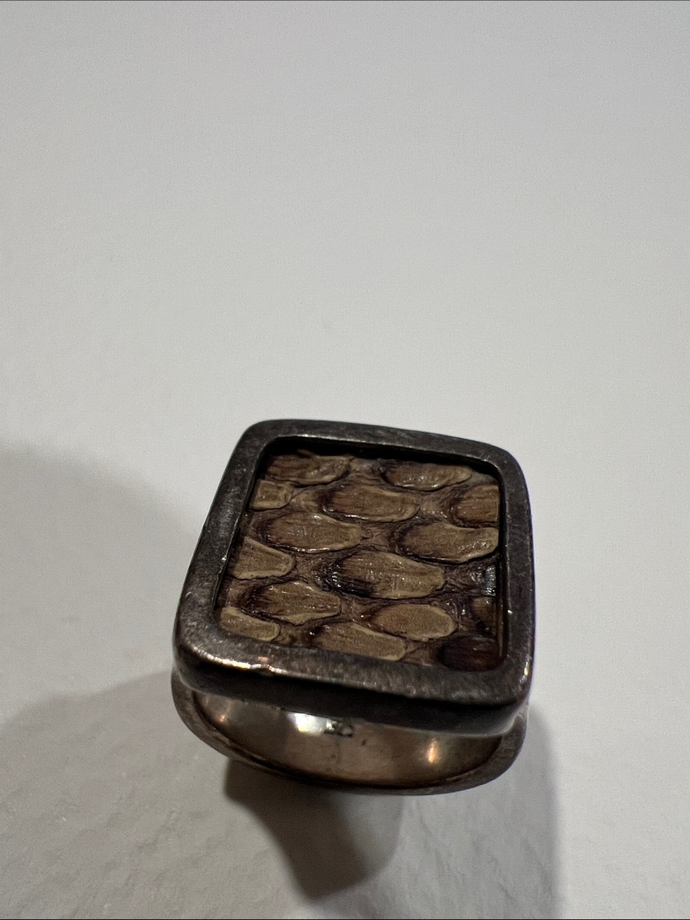 Sterling Silver Snakeskin Square Signet Ring - Picture 3 of 5